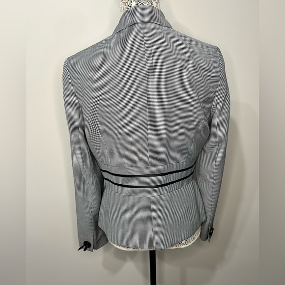 Houndstooth plaid black and white two button front lined suit jacket blazer - Picture 5 of 16